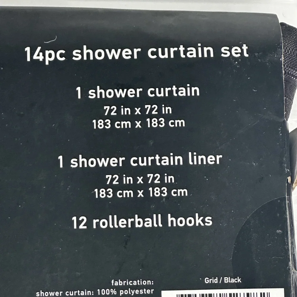 Jade Oake 14pc Modern Chic Grid Shower Curtain Set Gray White Bathroom Decor New